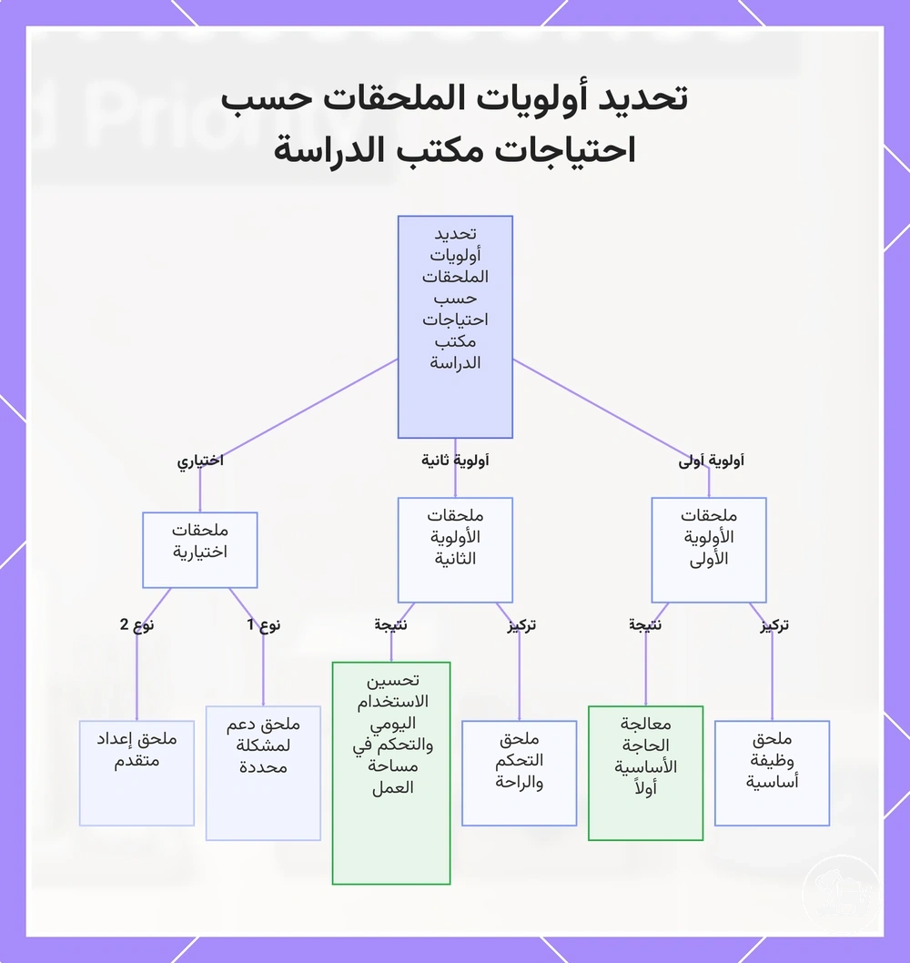 تحديد أولويات الملحقات حسب احتياجات مكتب الدراسة