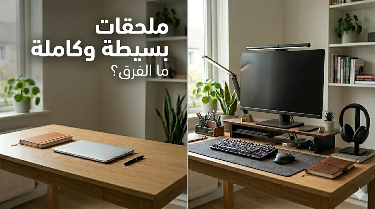 مقارنة بين ملحقات مكتب الدراسة البسيطة والكاملة ضمن ترتيبين مختلفين للمكتب