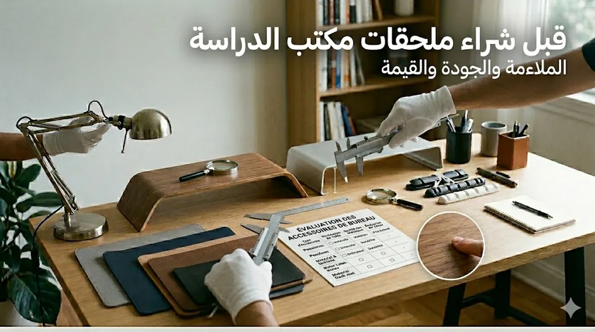 ملحقات مكتب الدراسة يتم فحصها من حيث الملاءمة والجودة والقيمة قبل اختيار ما يناسب الشراء