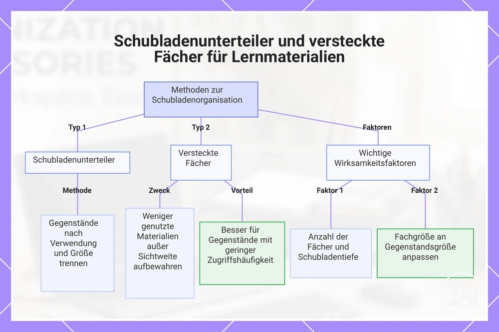 Schubladenunterteiler und versteckte Fächer für Lernmaterialien