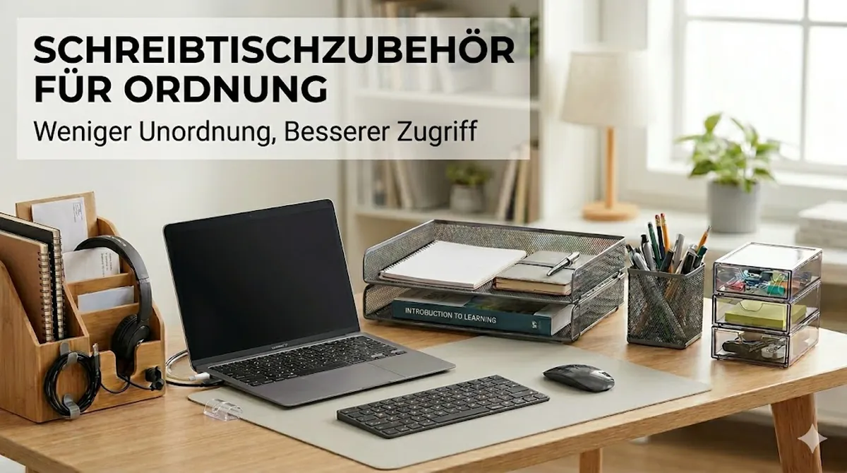 Schreibtischzubehör fürs Lernen, das Unordnung reduziert und Materialien griffbereit hält
