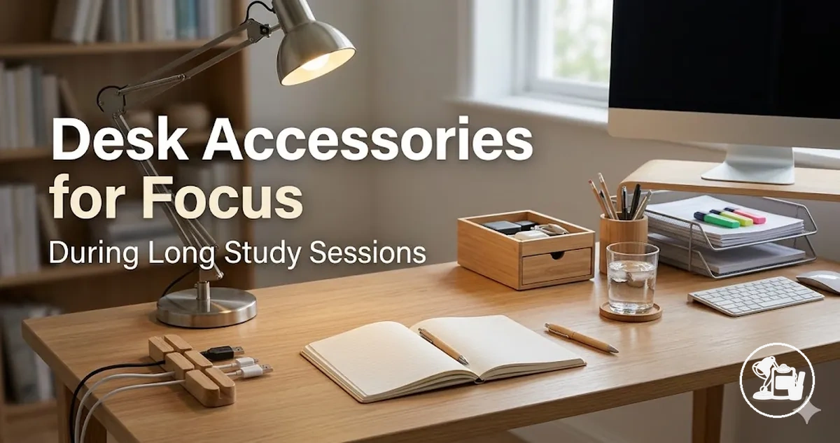 Study desk accessories arranged to support focus during a long study session