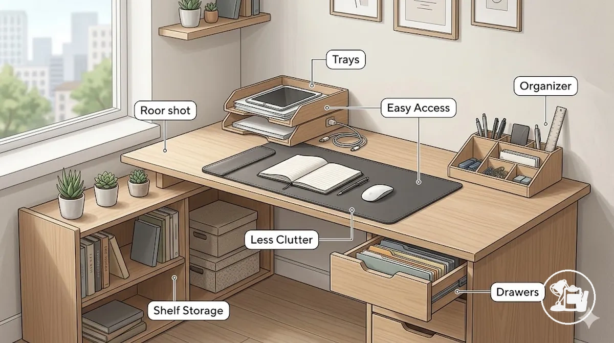 Organization and storage accessories for a study desk
