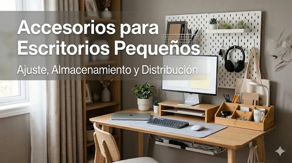 Accesorios compactos para escritorio de estudio colocados en un espacio pequeño con almacenamiento y organización