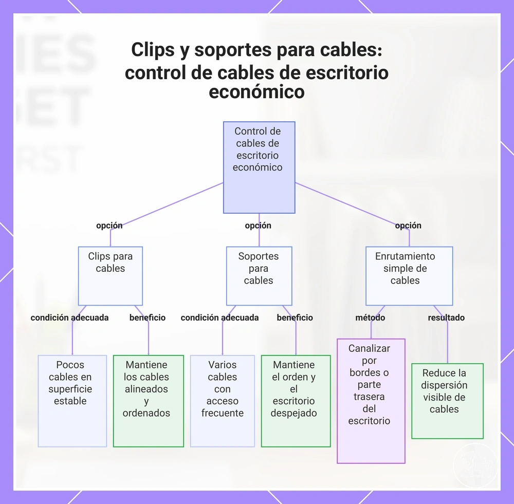 Clips y soportes para cables: control de cables de escritorio económico
