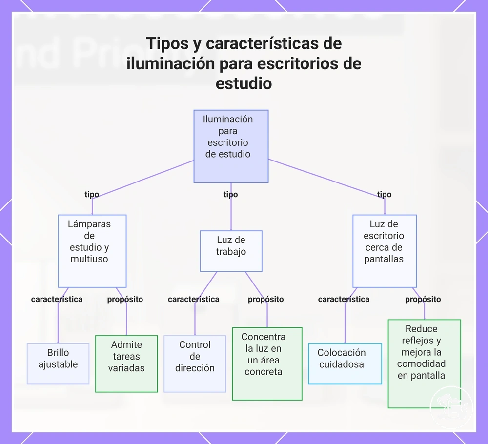 Tipos y características de iluminación para escritorios de estudio