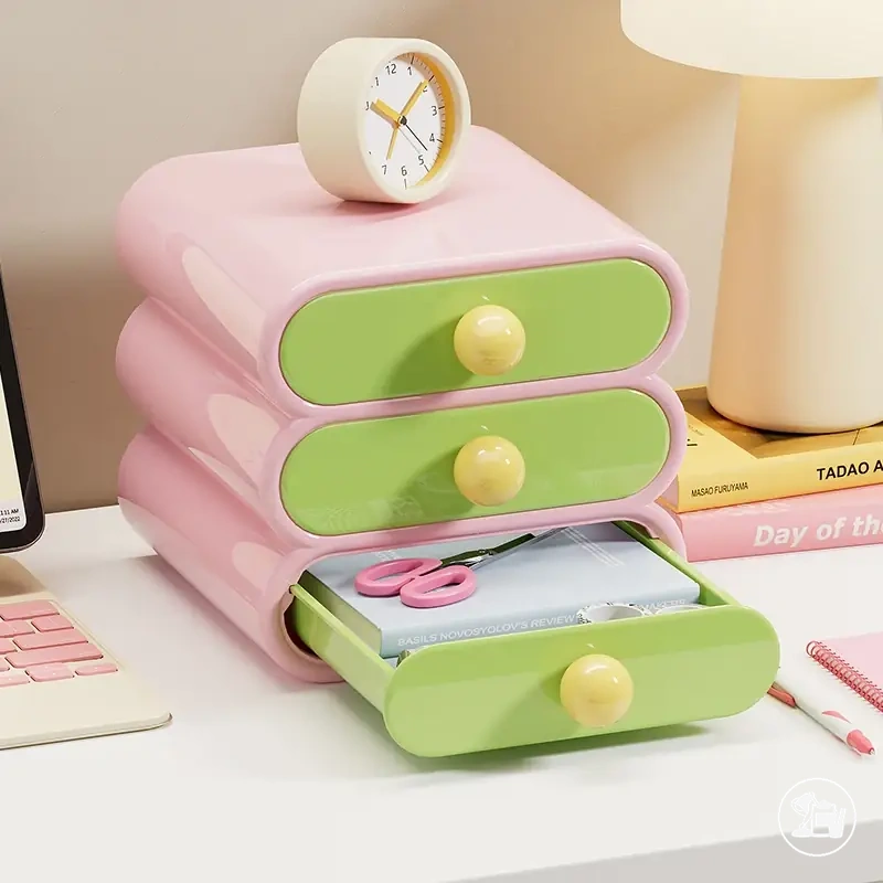 Organiseur de bureau à trois niveaux avec tiroirs pour papeterie et chambre étudiante
