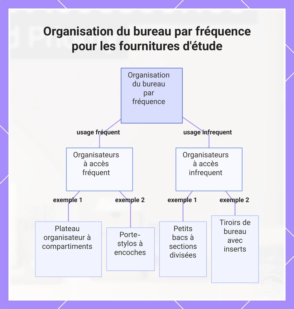 Organisation du bureau par fréquence pour les fournitures d'étude