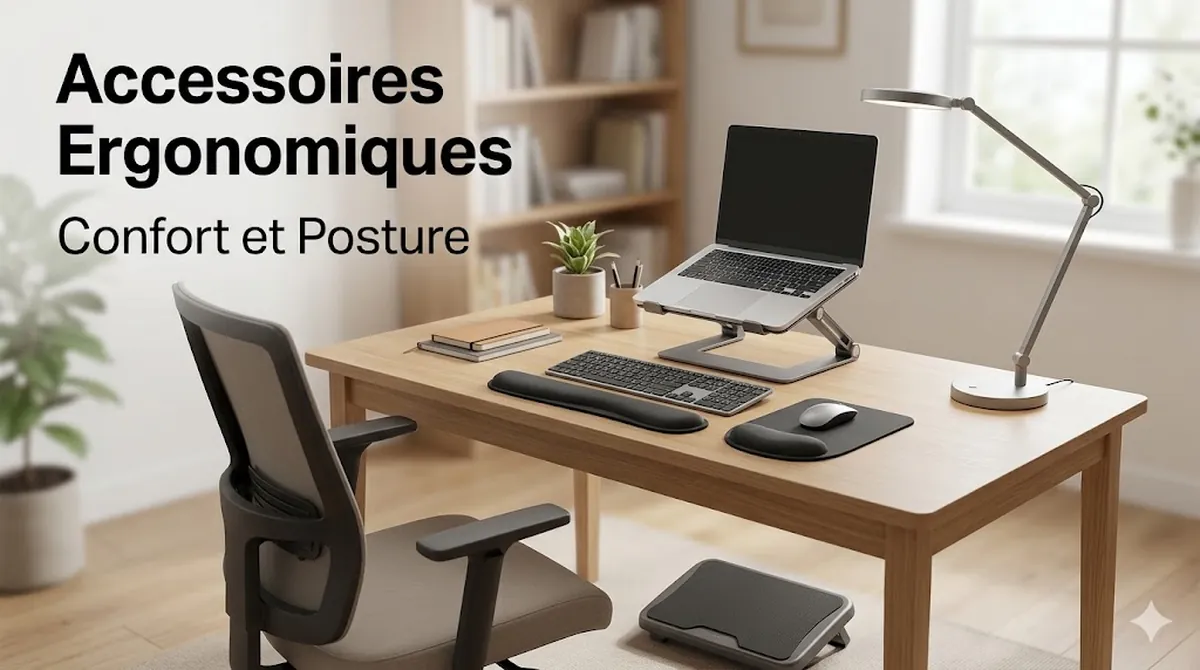 Accessoires ergonomiques pour bureau d’étude placés pour améliorer le confort, la posture et l’usage du bureau
