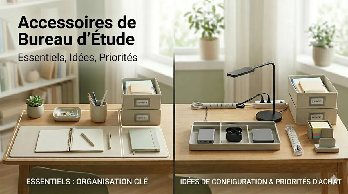Accessoires pour bureau d’étude organisés pour un espace de travail propre et fonctionnel