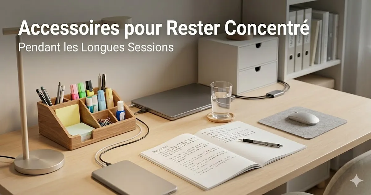 Accessoires pour bureau d’étude disposés pour favoriser la concentration pendant une longue session de travail