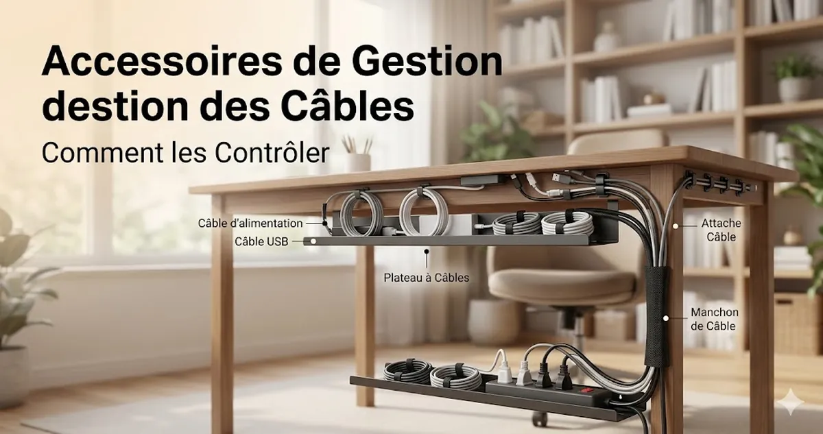 Accessoires de gestion des câbles pour bureau d’étude utilisés sous et derrière le bureau
