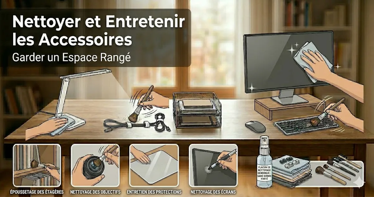 Accessoires pour bureau d’étude nettoyés et entretenus pour garder un espace rangé sur la durée
