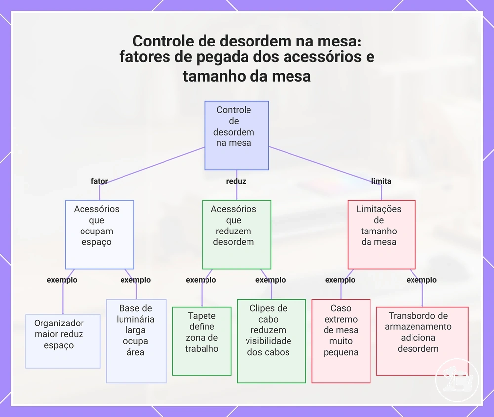 Controle de desordem na mesa: fatores de pegada dos acessórios e tamanho da mesa