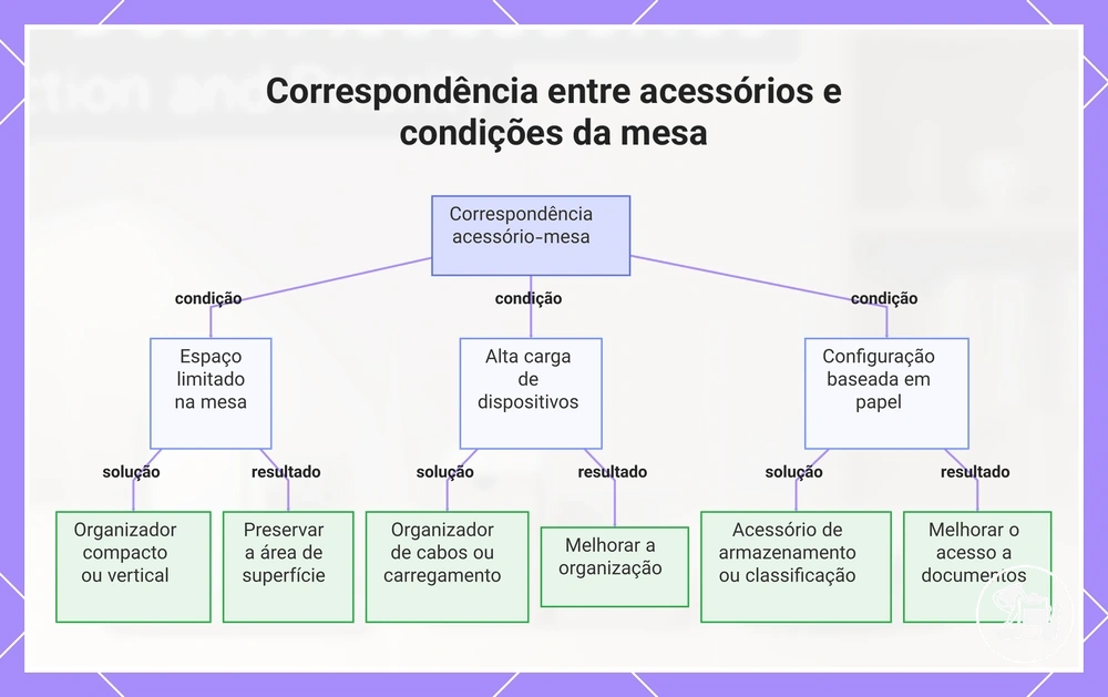 Correspondência entre acessórios e condições da mesa