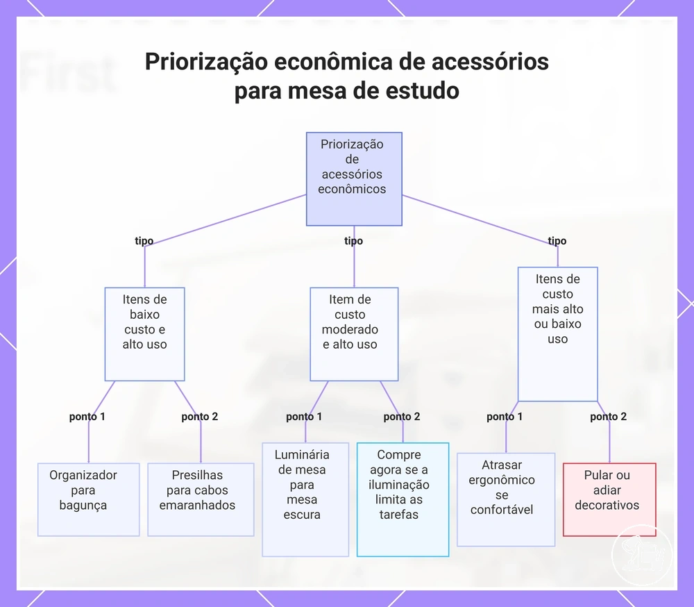 Priorização econômica de acessórios para mesa de estudo