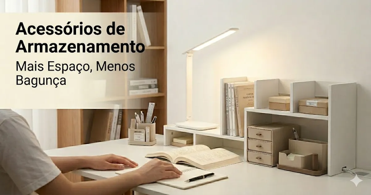 Acessórios de armazenamento para mesa de estudos com prateleiras, gavetas e organizadores para ganhar espaço