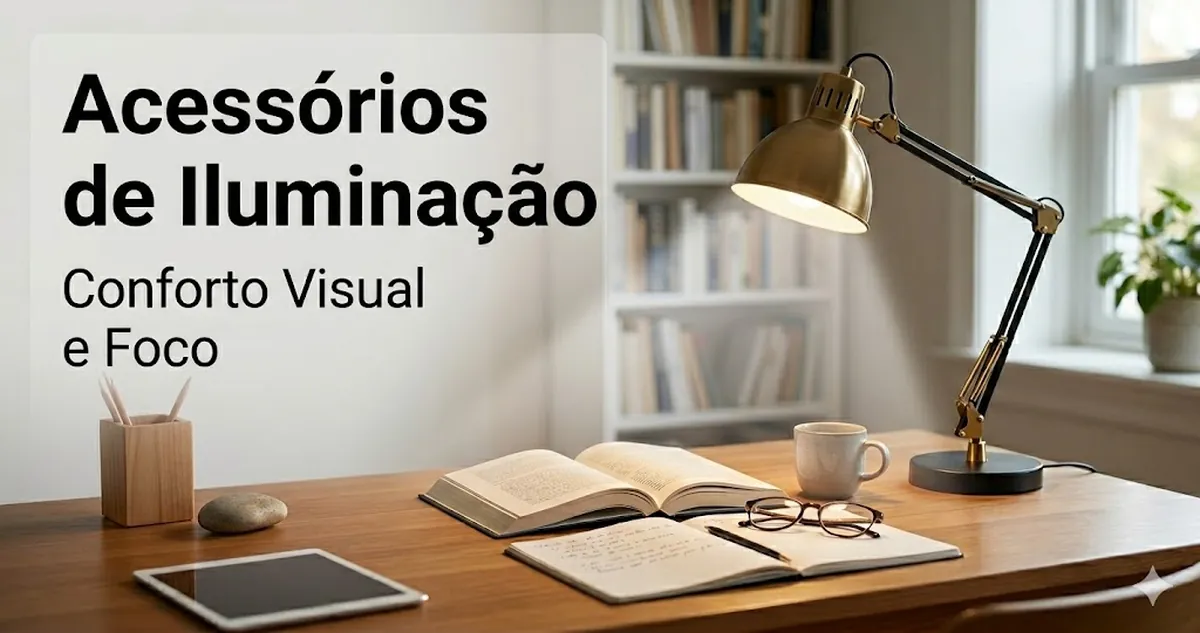 Acessórios de iluminação para mesa de estudos posicionados para leitura, escrita e conforto visual