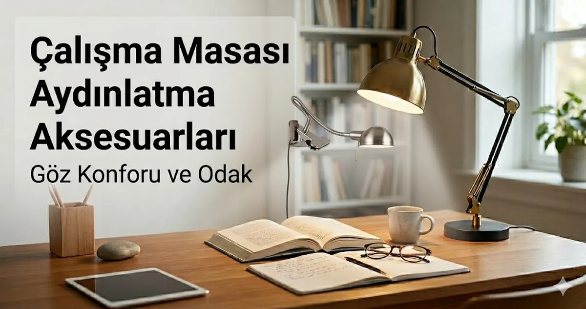 Okuma, yazma, göz konforu ve odaklı çalışma için yerleştirilmiş çalışma masası aydınlatma aksesuarları